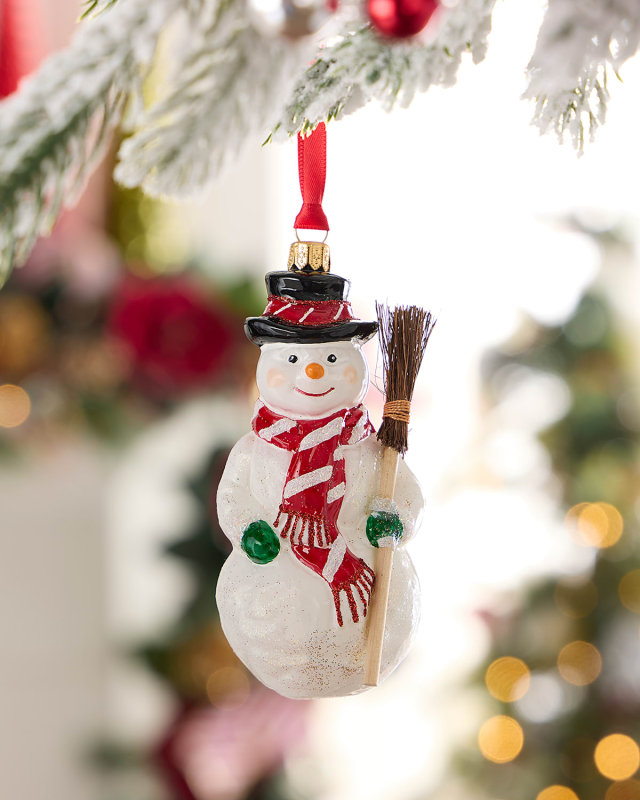 Snowman with Broom Christmas Ornament